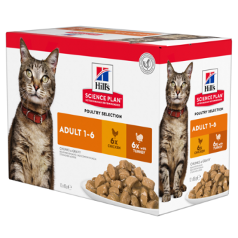 Hills Adult Wet Cat Food Chicken Flavour & Turkey Flavour 85g (12 Pouches)